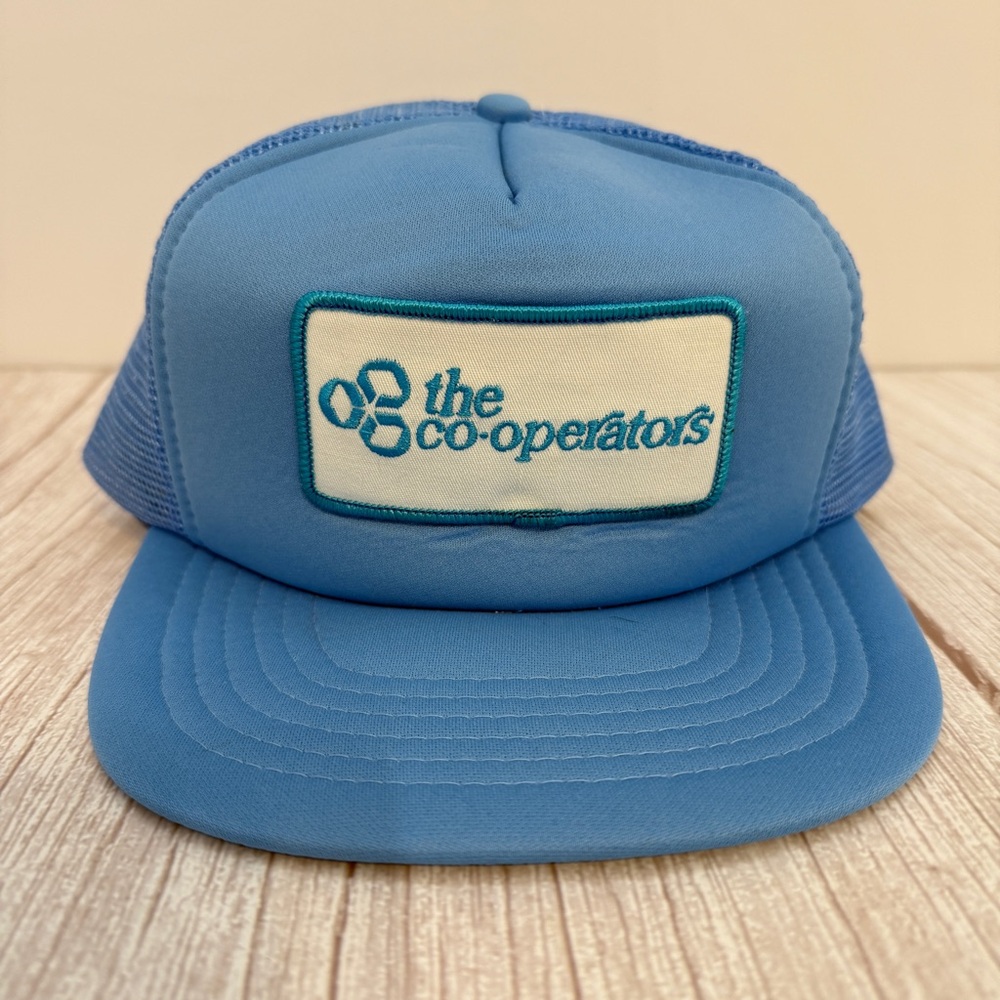 The Co-Operators Patch Blue Hat Snapback Trucker Mesh Cap Flat Brim Adjustable
